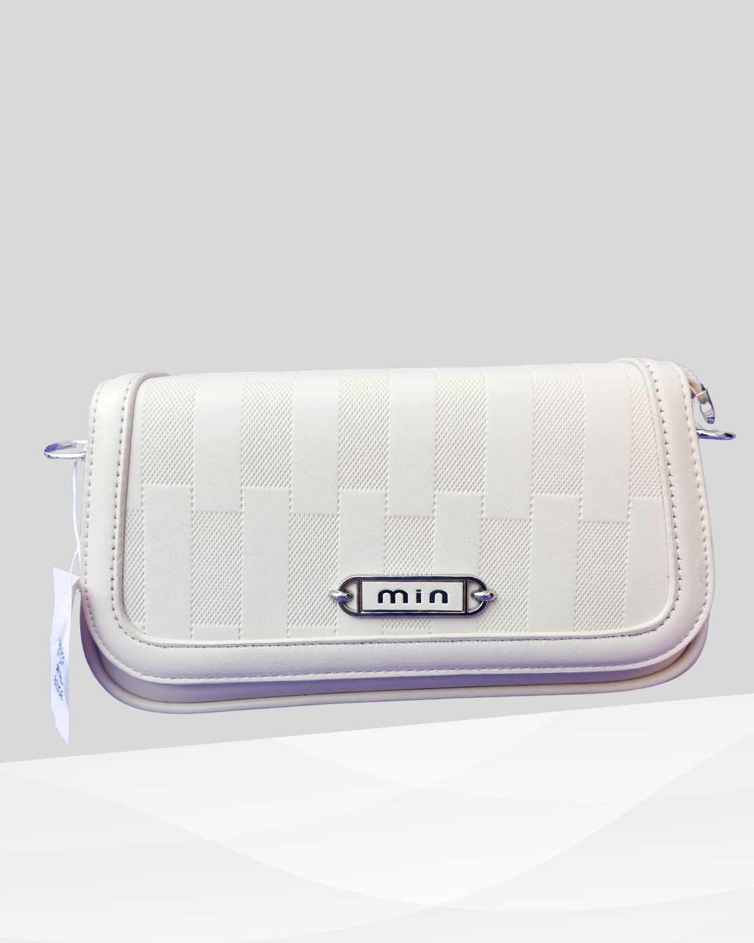 The "min" Textured Crossbody Bag - White